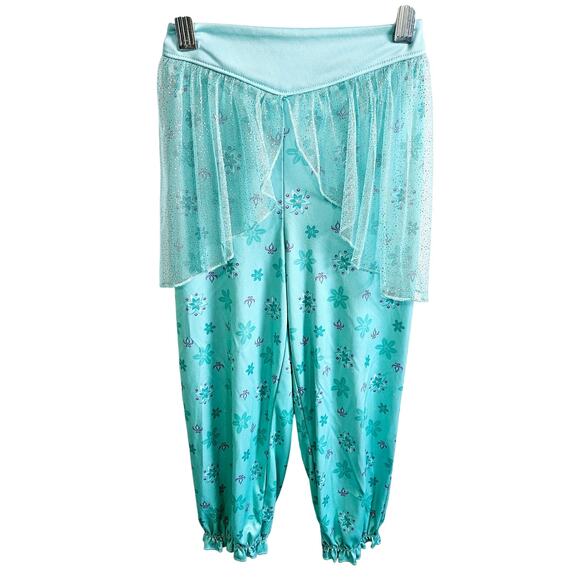 Girls Size 5T Tulle Layered Jogger Legging Aqua Blue Satin Princess Jasmine - Picture 1 of 5